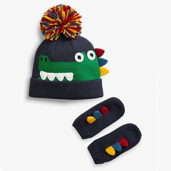 2022 Kış Yeni 2 Adet örgü şapkalar Eldiven Çocuklar için Karikatür Örgü Şapka Mitten Erkek Kız Çocuk Örgü Şapka Eldiven Setleri