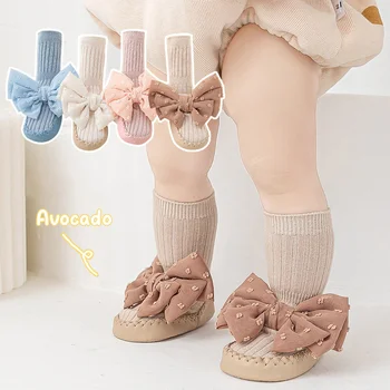 Bebek Kız Ayakkabı Kelebek Düğüm Prenses Pamuk Yumuşak Taban Alt kaymaz Zemin Çorap Ayakkabı 0-24M Bebek Yürüyor Çocuk İlk Yürüyüşe