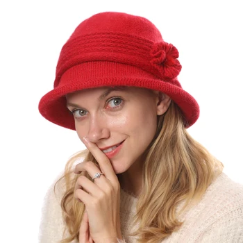 2022 Zarif Kadın Kış Örme Cloche Kova Şapka Vintage Tığ Kenarlı Kafatası Kap Çiçek Sıcak Soğuk Hava Kilise Şapka