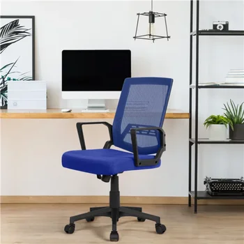 Easyfashion Orta Sırt Mesh Ayarlanabilir Ergonomik Bilgisayar Sandalyesi, Mavi