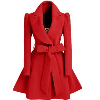 Kadın Noel Kırmızı Yün Rüzgarlık Palto Ceket Palto Kore Sonbahar Kış Uzun Palto Rahat Moda Ceket Ceketler