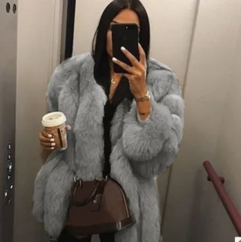 Kış kadın Sıcak ve Şık Lüks Yuvarlak Boyun İnce Hırka Uzun Kollu Peluş Moda Stil Ünlü Ceket