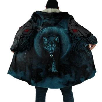 Kış Moda Erkek Kapüşonlu pelerin Aslan Dövme Kurt 3D Baskı Kalın Polar rüzgar kesici Unisex Rahat Sıcak Kapüşonlu pelerin DP04