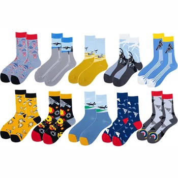 Trend Erkek Çorap Penye Pamuk Uçak Renkli Yenilik Harajuku Yeni Tasarım Ekip Orta Tüp Kaykay Çorap