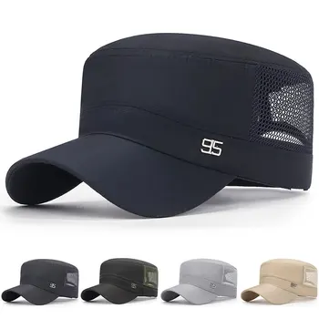 Yeni Yaz Nefes Örgü Askeri Şapkalar Erkekler İçin Düz Üst Kapaklar Erkekler Kadınlar Ordu Şapka Ayarlanabilir Açık Seyahat Harbiyeli güneşlikli kep 2022